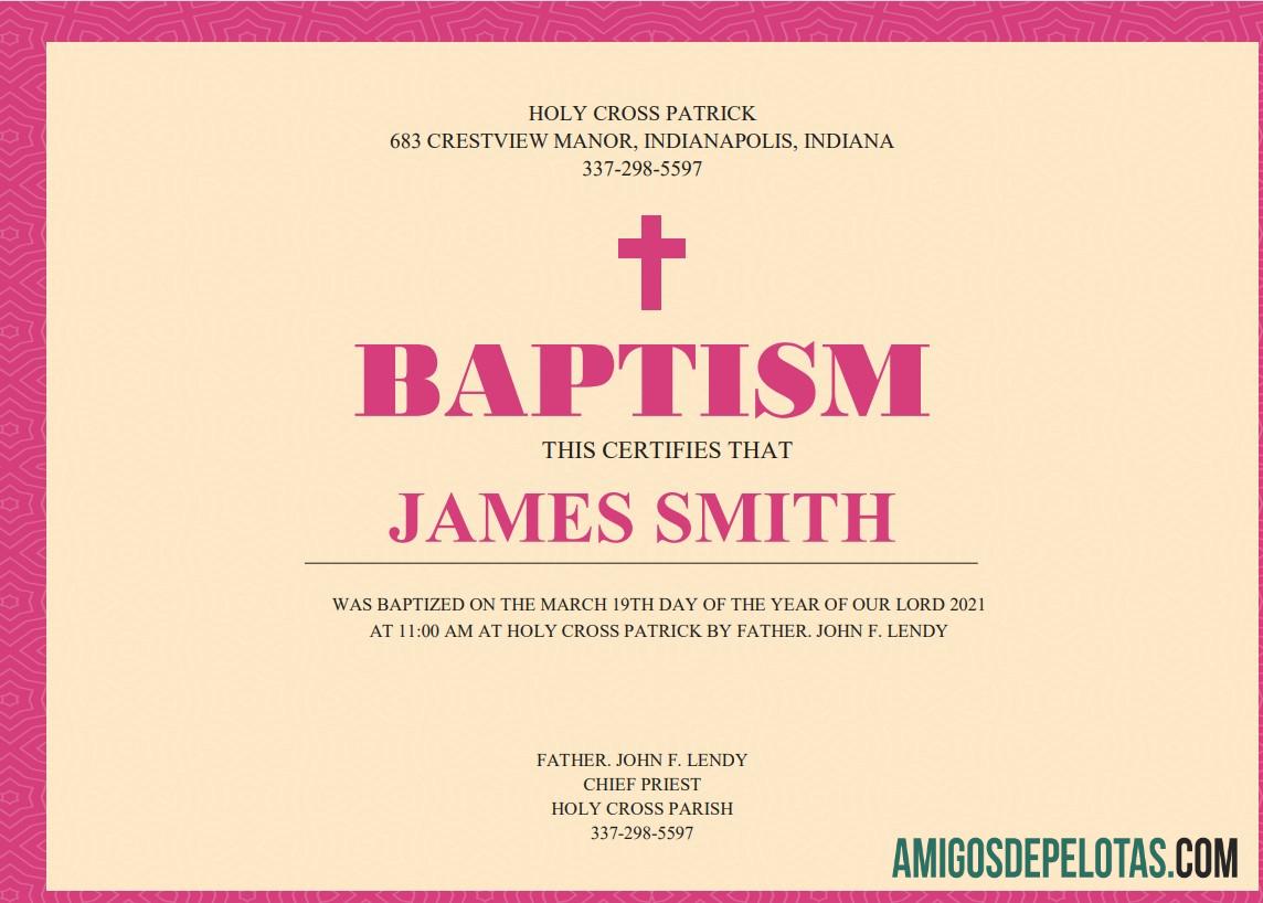 Certificado de Batismo nos EUA modelo